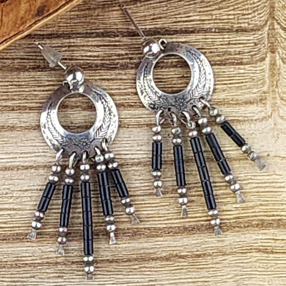 Southwest onyx and Sterling earrings